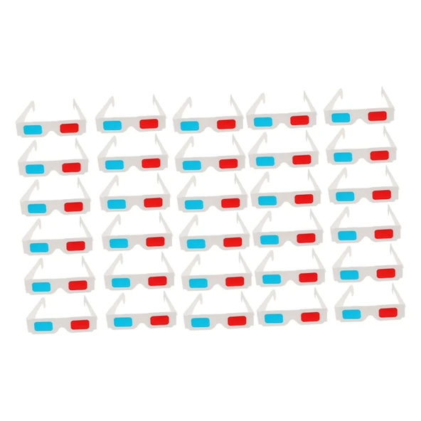 Alipis 30'lu Paket 3D Karton Gözlük Anaglyph Beyaz Çerçeveli Yetişkinler için Hafif Tek Kullanımlık Sinema Gözlükleri Film ve Video için Kırmızı ve Mavi Lensler ürün görseli 1