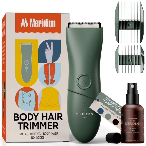 Meridian Intimate Razor Erkek Elektrikli Intimate Spreyli (50 ml) | testis jilet | Kasık kılları, koltuk altı ve göğüs için erkek vücut tıraş makinesi Su geçirmez,cilt dostu 90 dakikalık pil Yeşil ürün görseli 1