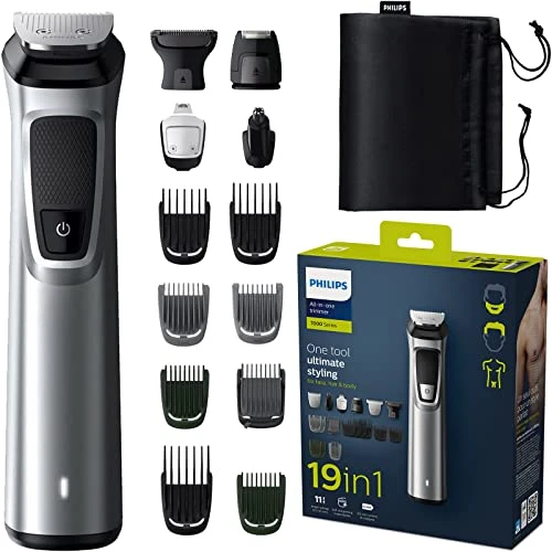 Philips Series 7000, Hepsi Bir Arada Saç Kesme Makinesi, 19'u 1 Arada Çoklu Bakım, Tek Cihaz, Yüz, Saç ve Vücut için Üstün Şekillendirme, 11 Uzunluk Ayarı (0,5-16 mm), Model MG7736/25 ürün görseli 1