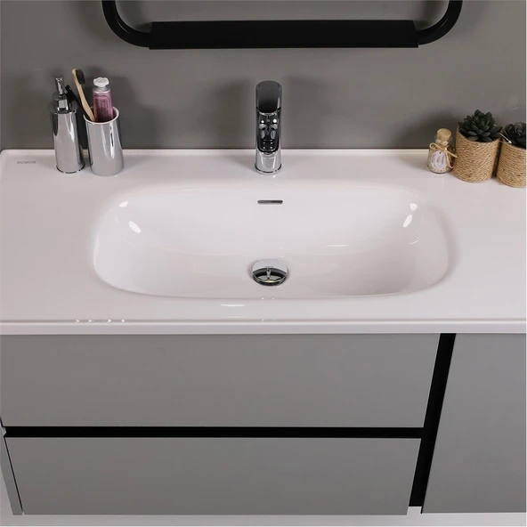 Kobos Linear 100 cm Banyo Dolabı Seti Light Grey - Resim 5