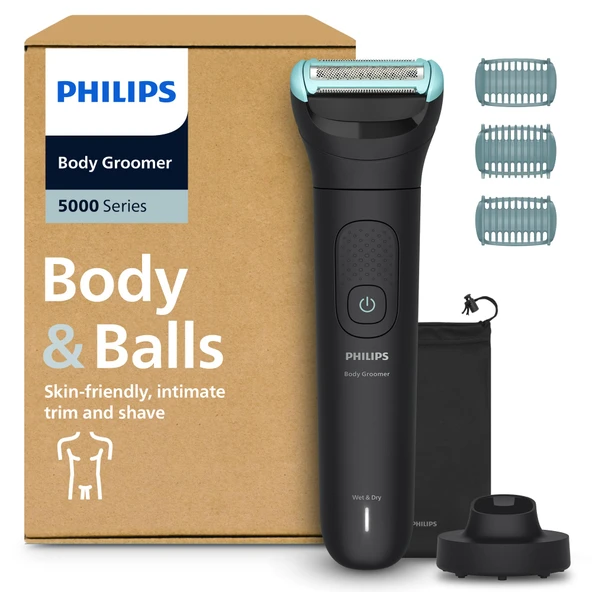 Philips Bodygroom Series 5000 - erkekler için üçlü korumalı tıraş sistemine sahip düzeltici, mahrem alanda da kullanıma yönelik, %100 duşa dayanıklı, 100 dakika. çalışma süresi, model BG5485/30 ürün görseli 1