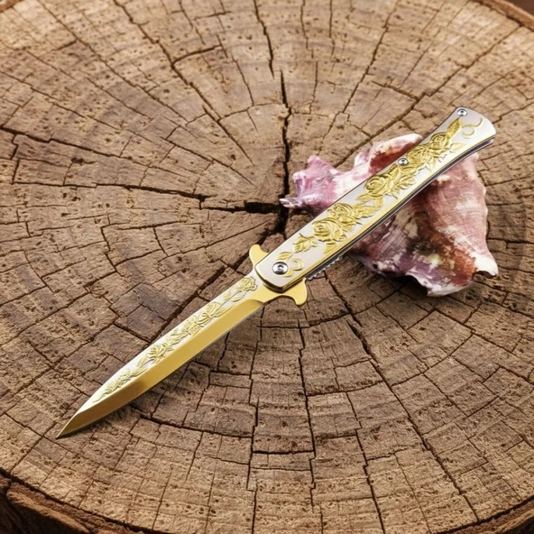 Knivox Browning Gold Gül Desenli Kamp Çakısı ürün görseli 1