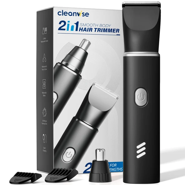 Cleanwise Burun Kılı Kesme Makinesi 2'si 1 Arada Tıraş Makinesi, Bacaklar, Göğüs, Koltuk Altı, Kasık, Burun ve Kulaklar için Ağrısız Şarj Edilebilir Vücut Tıraş Makinesi, 2 Hassas Tarak, Su Geçirmez ürün görseli 1