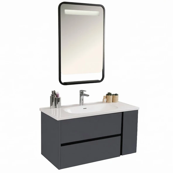 Kobos Linear 100 cm Banyo Dolabı Seti Füme ürün görseli 1