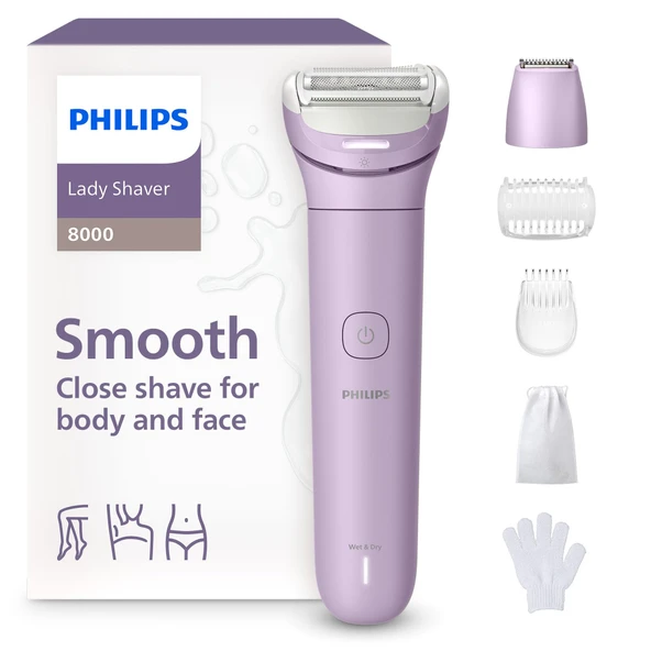 Philips Lady Shaver Series 8000 - kablosuz elektrikli tıraş makinesi, ıslak ve kuru, 3 bıçaklı sistem, esnek tıraş başlığı, LED ışık,bacak/vücut/bikini bölgesi, 100 dk. çalışma süresi, model BRL149/00 ürün görseli 1
