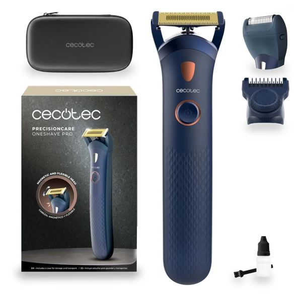 Cecotec sakal düzeltici PrecisionCare OneShave Pro. Titanyum bıçaklar, mıknatıs sistemli esnek başlık, LED ışık, IPX7, ayarlanabilir tarak 0,5-8 mm + folyo başlık, kauçuk sap ürün görseli 1