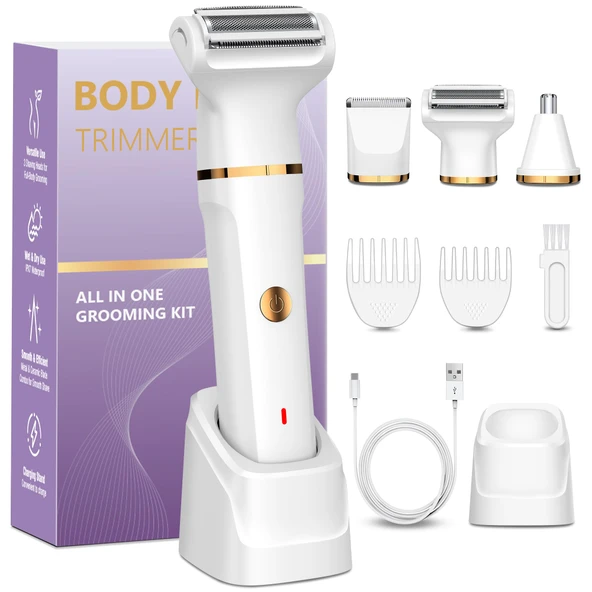 Kadınlar ve kadınlar için özel tıraş makinesi 3'ü 1 arada: bikini bölgesi, bacaklar, koltuk altları için | IPX7 Su Geçirmez + USB Şarj İstasyonu | Duşta ıslak-kuru | Beyaz ürün görseli 1