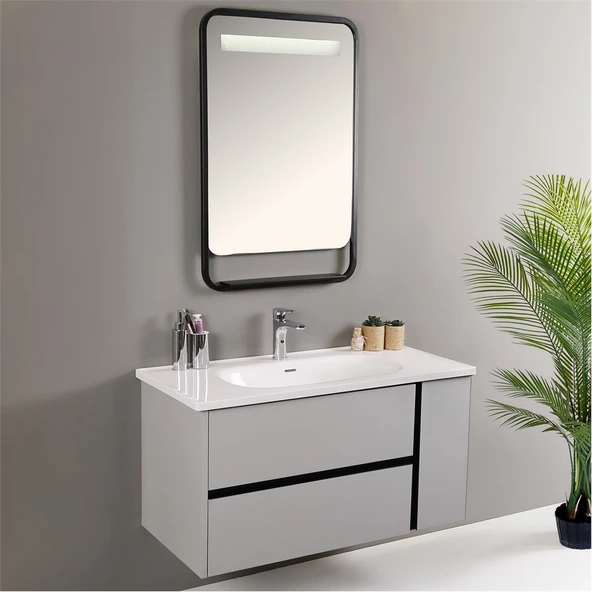 Kobos Linear 100 cm Banyo Dolabı Seti Light Grey - Resim 2