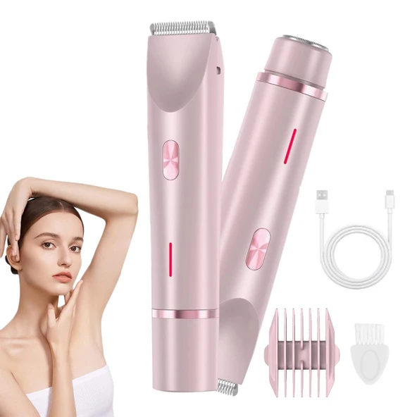 2'si 1 arada Kadın Vücut Tıraş Makinesi Saç Düzeltici Çift Kafa Tıraş Makinesi Kadınlar için IPX7 Su Geçirmez Kablosuz Islak ve Kuru Bikini Giyotin (Pembe) ürün görseli 1