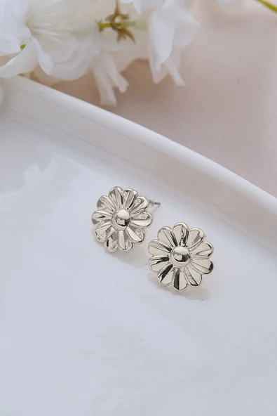 Silver Mini Papatya Küpe - Resim 2