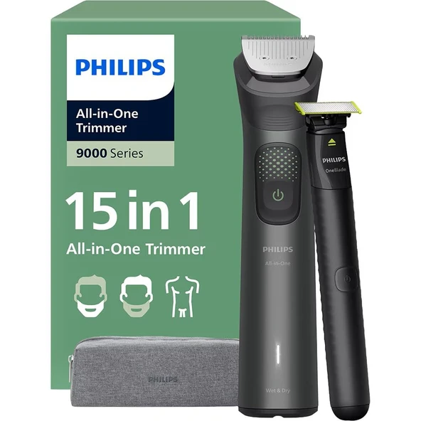 Philips Multigroom Series 9000, 15'i Bir Arada Sakal Kesme Makinesi ve Tek Bıçaklı Saç Kesme Makinesi, Yüz, Baş ve Vücut için 2x Orijinal Bıçak, 27 Uzunluk Ayarı (0,2-20 mm) (Model MG9531/15) ürün görseli 1