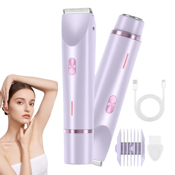 2'si 1 arada Kadın Vücut Tıraş Makinesi Saç Düzeltici Çift Kafa Tıraş Makinesi Kadınlar için IPX7 Su Geçirmez Kablosuz Islak ve Kuru Bikini Giyotin (Mor) ürün görseli 1
