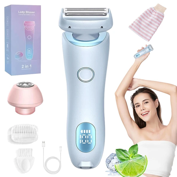 Yaz Başlangıç ​​Seti, Saç Çıkarıcı, IPX7 Su Geçirmez Kablosuz Tıraş Makinesi, Yüz Bikini Bacakları için LED Ekranlı Kadınlara Özel Tıraş Makinesi (Mavi) ürün görseli 1