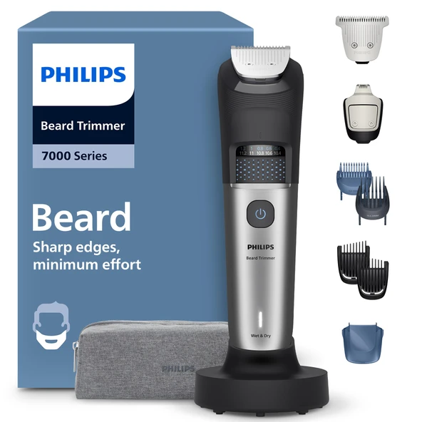 Philips Sakal Kesme Makinesi 7000 Serisi - Kendiliğinden Bilenen Metal Bıçaklar, 40 Uzunluk Ayarı, BeardSense Teknolojisi, Saç Toplayıcı, %100 Su Geçirmez, Geniş Düzeltici, Model BT7670/15 ürün görseli 1