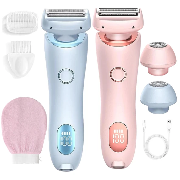 Boulina Kadın Tıraş Makinesi, Boulina Glisse Pro, LED Ekranlı Kadınlar için Bikini Düzeltici, Koltuk Altı, Bacaklar ve Bikini Bölgesi için Su Geçirmez Islak ve Kuru Tıraş Makinesi (Pembe + Mavi) ürün görseli 1
