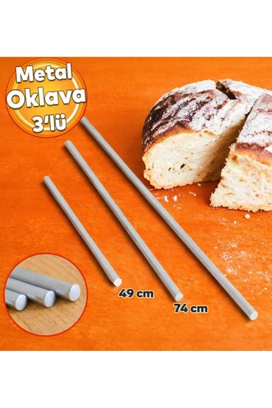 yagmureticaret aliminyum oklava hamur ve yufka açma pratik paslanmaz 3 lü set 49cm 74cm 99cm ürün görseli 1