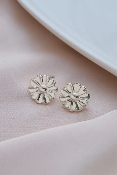 Silver Mini Papatya Küpe - Resim 3