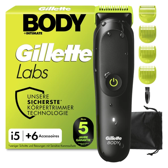 GilletteLabs i5 Body + SkinFirst Teknolojisine Sahip Erkekler İçin Intimate Tıraş Makinesi - Vücut ve Mahrem Bölge için Erkekler için Intimate Tıraş Makinesi, Suya Dayanıklı - Siyah/Yeşil ürün görseli 1