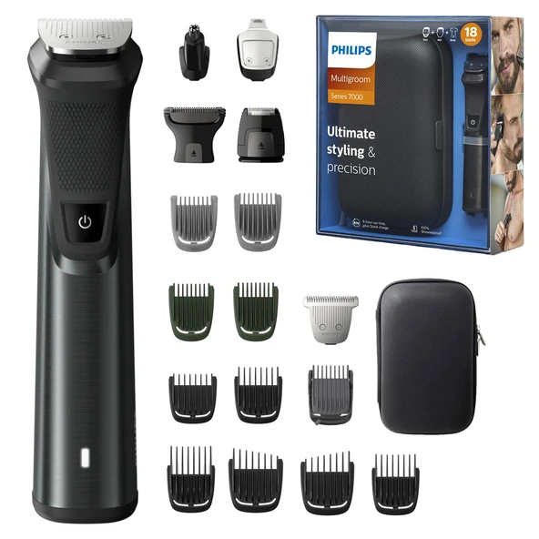 Philips Multigroom Series 7000 18'i 1 arada, DualCut teknolojisine sahip yüz, saç ve vücut (model MG7785/20) ürün görseli 1