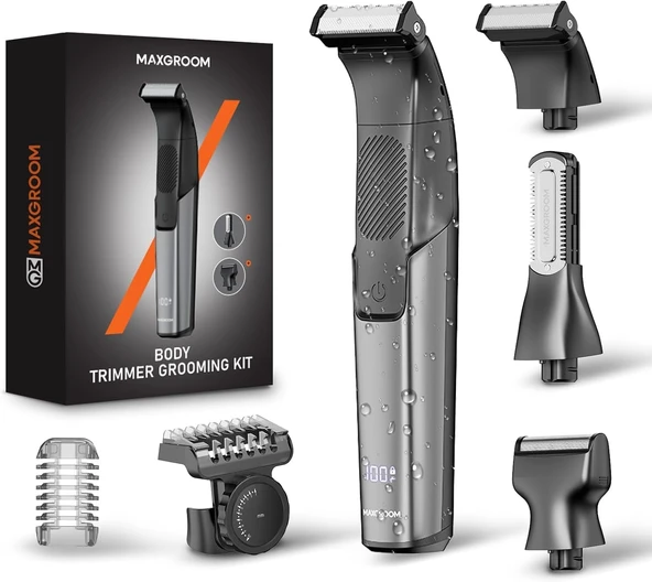 MAXGROOM Erkekler için 3'ü 1 Arada Vücut Tıraş Makinesi, Erkekler için Su Geçirmez Kuru ve Islak Mahrem Tıraş Makinesi, Düzeltme Ataşmanlı Erkek Vücut Bakım Seti (Siyah) ürün görseli 1