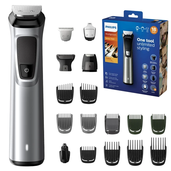 Philips Multigroom Series 7000 18'i 1 arada, DualCut teknolojisiyle yüz, saç ve vücut için (model MG7770/15) ürün görseli 1