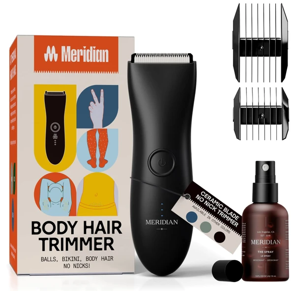 Meridian Intimate Razor Erkek Elektrikli Intimate Spreyli (50 ml) | testis jilet | Kasık kılları, koltuk altı ve göğüs için erkek vücut tıraş makinesi Su geçirmez, cilt dostu 90 dakikalık pil ürün görseli 1