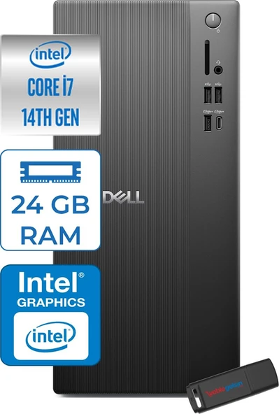 Dell Tower ECT1250 Intel® Core™ İ7-14700 24GB Ddr5 512GB SSD Intel® UHD Graphics 770 WIN11PRO Mini Tower Masaüstü Bilgisayar RPLSR007P07+ZETTAUSBBELLEK ürün görseli 1