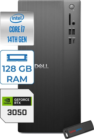Dell Tower ECT1250 Intel® Core™ İ7-14700 128GB Ddr5 256GB SSD 6GB/RTX3050 Freedos Mini Tower Masaüstü Bilgisayar RPLSR00723F36+ZETTAUSBBELLEK ürün görseli 1