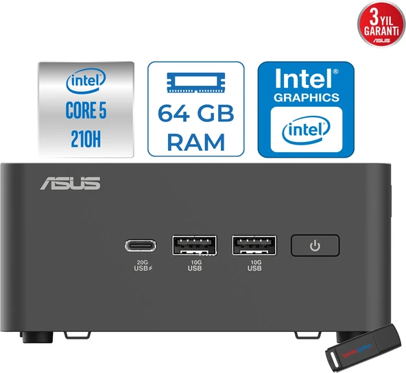 Asus Nuc 15 Pro Tall Kit Intel Core 5-210H 4.8ghz Up 64GB Ddr5 1tb SSD Intel® Graphics WIN11HOME Mini Barebone Masaüstü Bilgisayar RNUC15CRHC500002H23+ZETTAUSBBELLEK ürün görseli 1