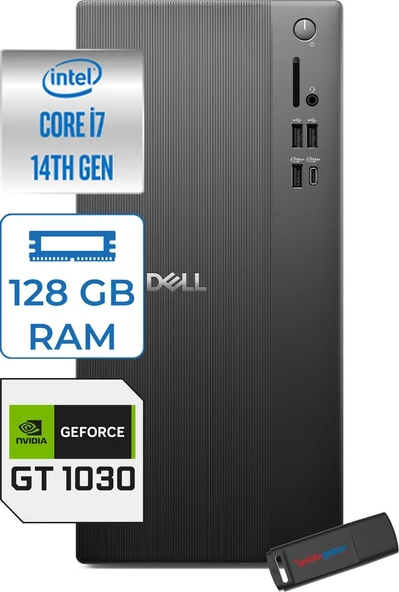 Dell Tower ECT1250 Intel® Core™ İ7-14700 128GB Ddr5 2tb SSD 4GB/GT1030  Freedos Mini Tower Masaüstü Bilgisayar RPLSR00721F39+ZETTAUSBBELLEK ürün görseli 1