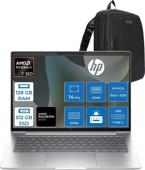 Hp Elitebook 6 G1A Next Gen Aı Amd Ryzen™ Aı 7 350 128GB Ddr5 512GB SSD 14" Inch Amd Radeon™ 860M Wuxga (1920X1200) IPS 300NITS Freedos Taşınabilir Bilgisayar D36SZETF37+ZETTAÇANTA ürün görseli 1