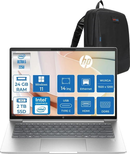 Hp Probook 4 G1I Intel Ultra5 225U 24GB Ddr5 2tb SSD 16" Inch Intel® Grafik Gpu Wuxga (1920X1200) IPS 300NIT WIN11PRO Taşınabilir Bilgisayar D21SQETP09+ZETTAÇANTA ürün görseli 1