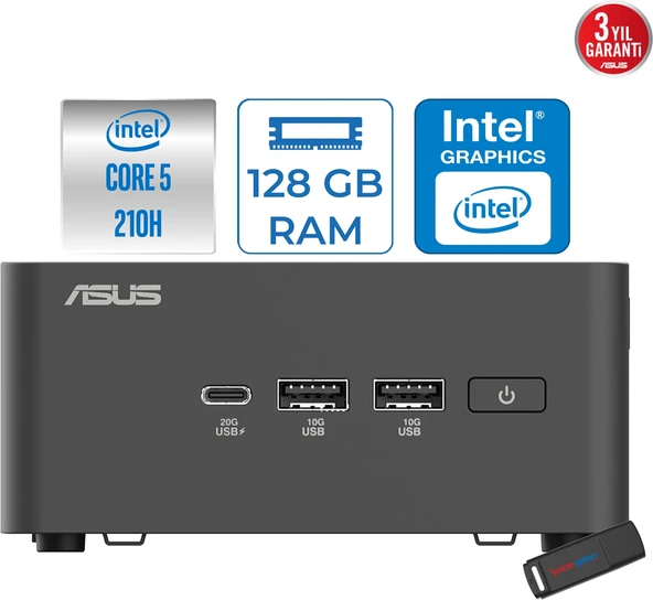 Asus Nuc 15 Pro Tall Kit Intel Core 5-210H 4.8ghz Up 128GB Ddr5 1tb SSD Intel® Graphics Freedos Mini Barebone Masaüstü Bilgisayar RNUC15CRHC500002F38+ZETTAUSBBELLEK ürün görseli 1
