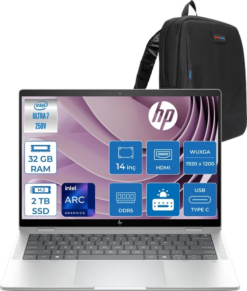 Hp Elitebook x Flip G1I Aı Intel® Core™ Ultra 7 258V 32GB 2tb SSD Intel® Arc™ 140V Gpu 14"touch,wuxga (1920 x 1200 IPS,400 NITS,100% Srgb Freedos Dokunmatik Bilgisayar D30U6ETF14+ZETTAÇANTA ürün görseli 1