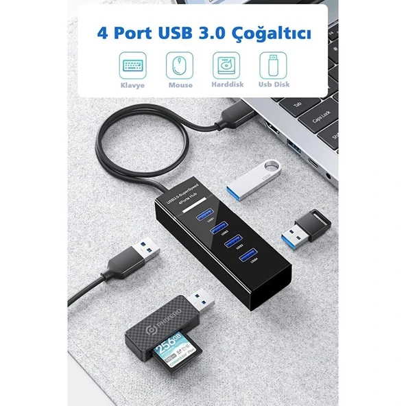 Exonix USB Girişli 4 Portlu  USB Çoklayıcı USB Çoğaltıcı USB Hub USB 3.0 Laptop Notebook Desktop Pc Uyumlu ürün görseli 1
