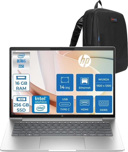 Hp Probook 4 G1I Intel Ultra5 225U 16GB Ddr5 256GB SSD 16" Inch Intel® Grafik Gpu Wuxga (1920X1200) IPS 300NIT Freedos Taşınabilir Bilgisayar D21SQETF01+ZETTAÇANTA ürün görseli 1