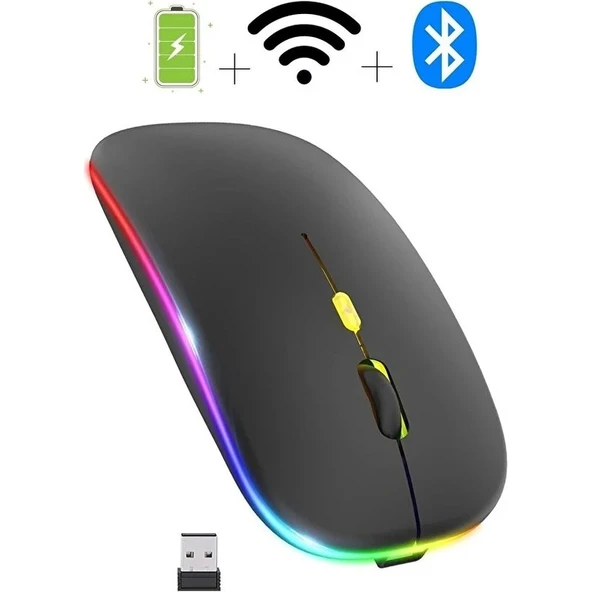 Exonix Çift Modlu Kablosuz Bluetooth Mouse Rgb Ledli Şarj Edilebilir Sessiz Tıklama Ergonomik ürün görseli 1
