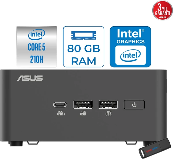 Asus Nuc 15 Pro Tall Kit Intel Core 5-210H 4.8ghz Up 80GB Ddr5 1tb SSD Intel® Graphics WIN11PRO Mini Barebone Masaüstü Bilgisayar RNUC15CRHC500002P28+ZETTAUSBBELLEK ürün görseli 1
