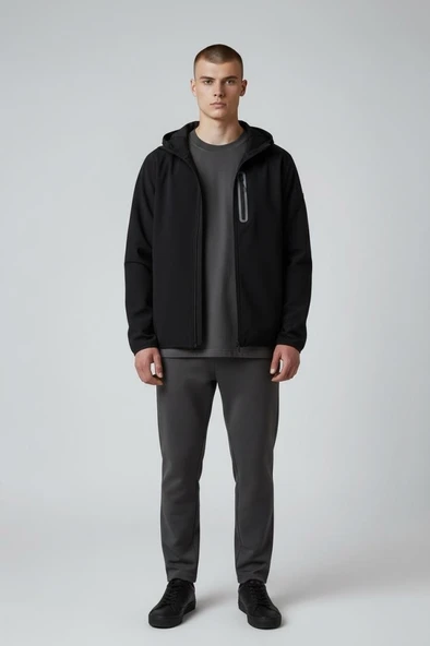Exuma 2112015 Erkek Fermuarlı Kapüşonlu Sweatshirt - Siyah ürün görseli 1