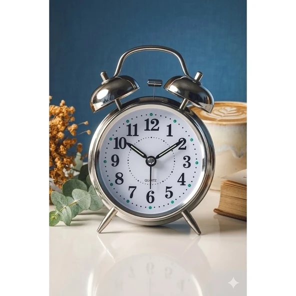 Exonix Akar Saniyeli Nostaljik Büyük Boy Masa Çalar Saat Yüksek Alarm Sesi 16,5cm Hediyelik Işıklı Parlak Akrep Yelkovan ürün görseli 1