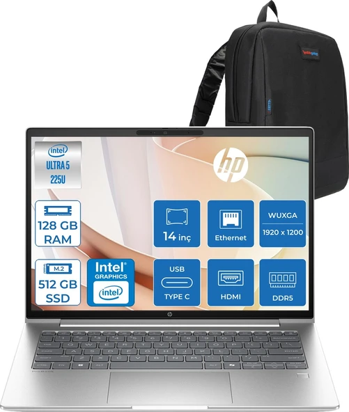 Hp Probook 4 G1I Intel Ultra5 225U 128GB Ddr5 512GB SSD 16" Inch Intel® Grafik Gpu Wuxga (1920X1200) IPS 300NIT Freedos Taşınabilir Bilgisayar D21SQETF37+ZETTAÇANTA ürün görseli 1