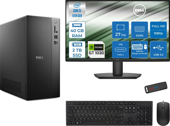Dell Tower ECT1250 Intel Core I5 14400 40GB Ddr5 2tb SSD 4GB/GT1030 27" Mon Freedos Kurumsal Masaüstü Bilgisayar 1030ECT125014M27F15 + Zettausb ürün görseli 1