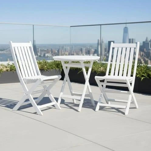 Avşa Ahşap Bahçe Takımı Beyaz - 90lık Yuvarlak Masa + 3 Sandalye Katlanır Balkon Set ürün görseli 1
