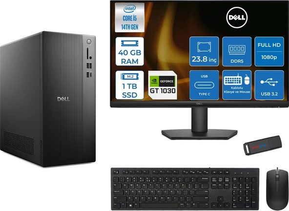 Dell Tower ECT1250 Intel Core I5 14400 40GB Ddr5 1tb SSD 4GB/GT1030 23.8" Mon Freedos Kurumsal Masaüstü Bilgisayar 1030ECT125014M23F14 + Zettausb ürün görseli 1