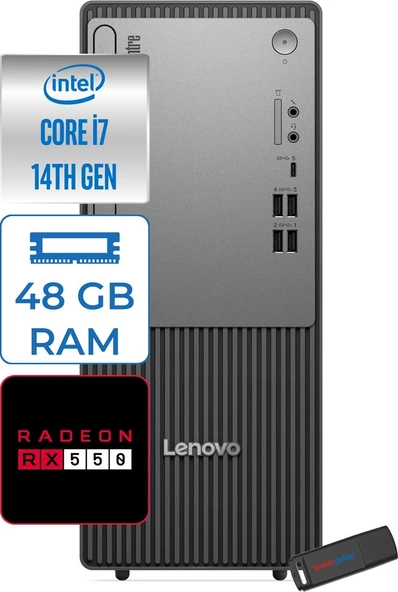 Lenovo Thinkcentre Neo 50T Gen 5  Intel® Core™ İ7-14700 48GB Ddr5 256GB SSD 4GB/RX550 WIN11PRO Mini Tower Masaüstü Bilgisayar 12UD001UTR27P16+ZETTAUSBBELLEK ürün görseli 1