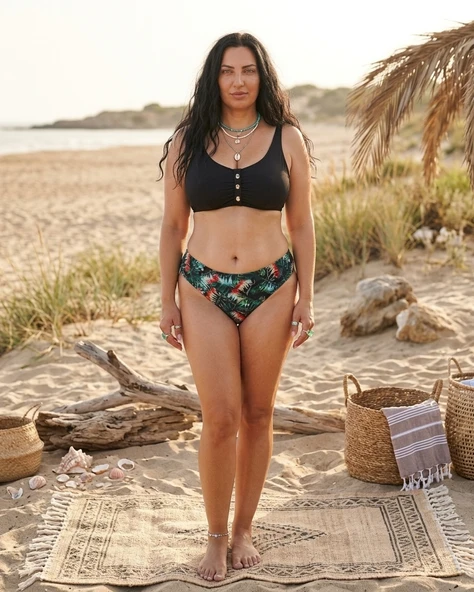 Büyük Beden Sabit Pedli Ayarlanabilir Askılı Alt Desenli Kadın Bikini Takım ürün görseli 1