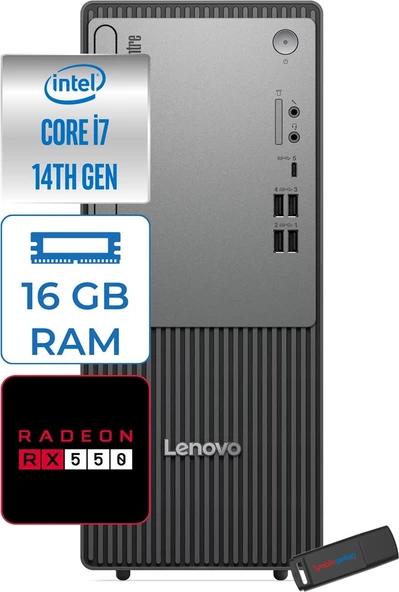 Lenovo Thinkcentre Neo 50T Gen 5  Intel® Core™ İ7-14700 16GB Ddr5 2tb SSD 4GB/RX550 WIN11PRO Mini Tower Masaüstü Bilgisayar 12UD001UTR27P04+ZETTAUSBBELLEK ürün görseli 1