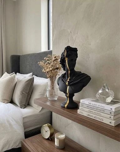 Dekoratif Apollo Büst Biblo – Antik Yunan Heykel Tarzı, Biblo Siyah Gold Lüks Salon Konsol Süs Objesi ( polyester) ürün görseli 1