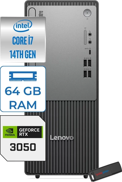 Lenovo Thinkcentre Neo 50T Gen 5  Intel® Core™ İ7-14700 64GB Ddr5 2tb SSD 6GB/RTX3050 WIN11PRO Mini Tower Masaüstü Bilgisayar 12UD001UTR23P24+ZETTAUSBBELLEK ürün görseli 1