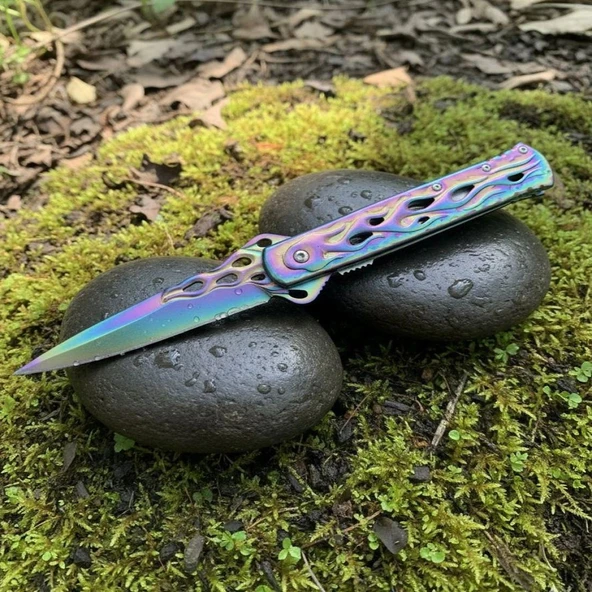 Knivox Browning Gökkuşağı Titanyum Kaplama Alev Desenli Katlanır Çakı ürün görseli 1